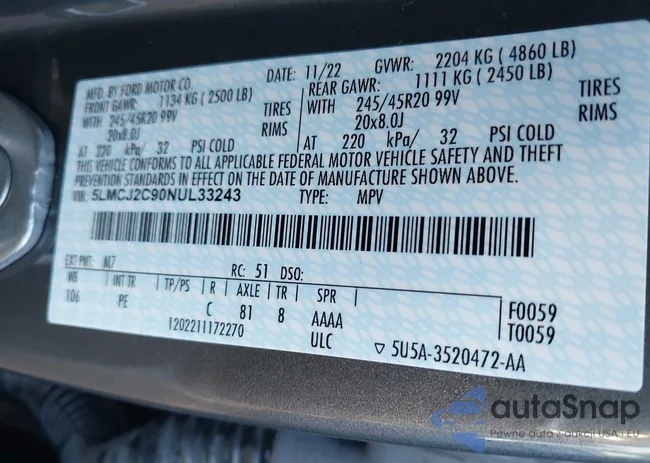 5LMCJ2C90NUL33243: 43168298