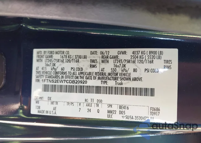 1FTNS2EW7CDB20920: 43168324