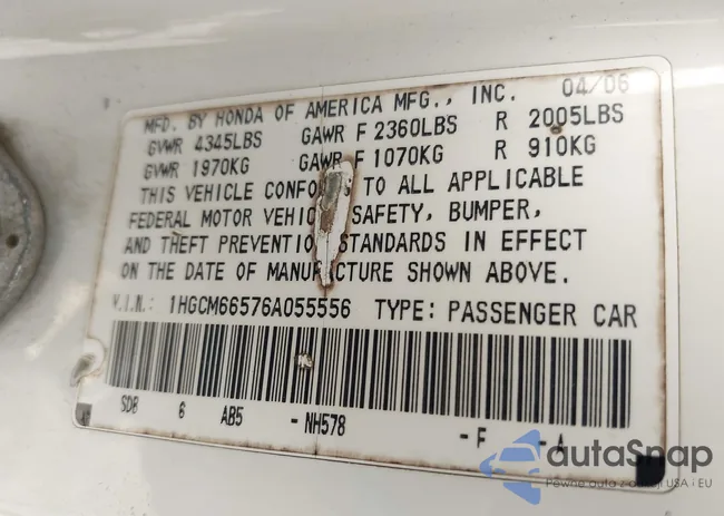 1HGCM66576A055556: 43168356