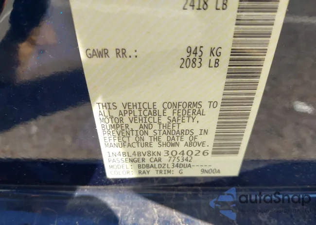1N4BL4BV8KN304026: 43168514