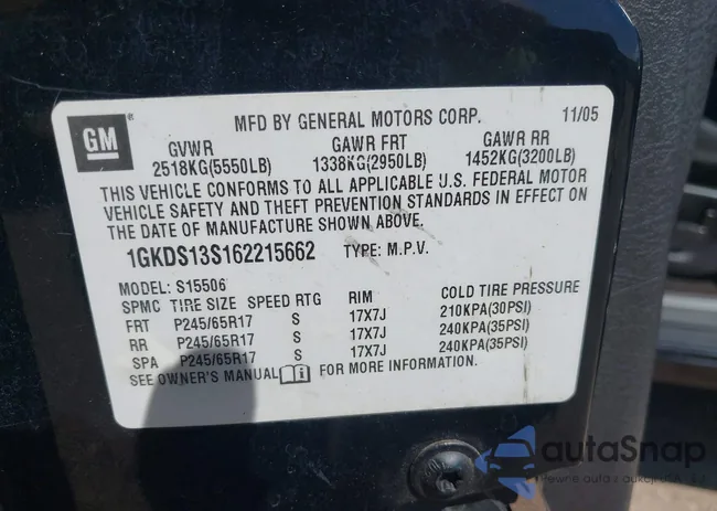 1GKDS13S162215662: 43168530