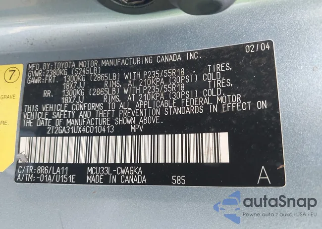 2T2GA31UX4C010413: 43168531