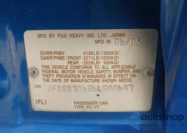 JF1GD70636L500697: 43167623