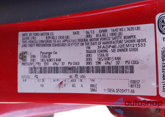 3FADP4EJ2EM121533: 43167647