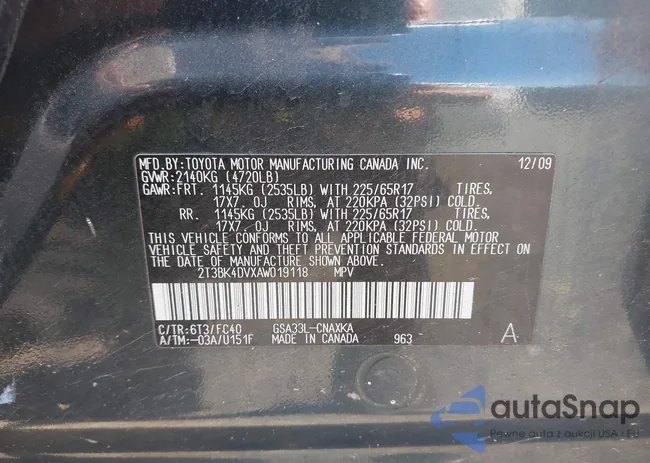 2T3BK4DVXAW019118: 43167677