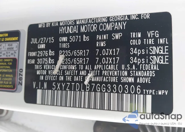 5XYZTDLB7GG330306: 43167724