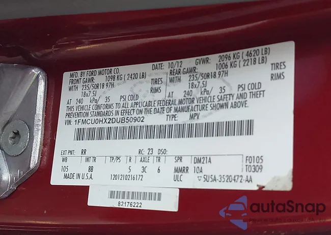 1FMCU0HX2DUB50902: 43167773