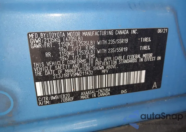 2T3J1RFV5MW211432: 43167824