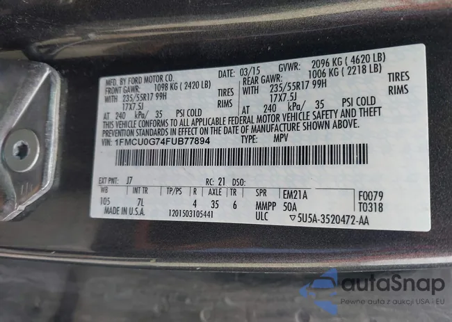 1FMCU0G74FUB77894: 43167868