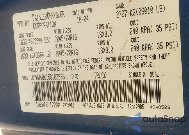 1D7HW48K15S163935: 43167895