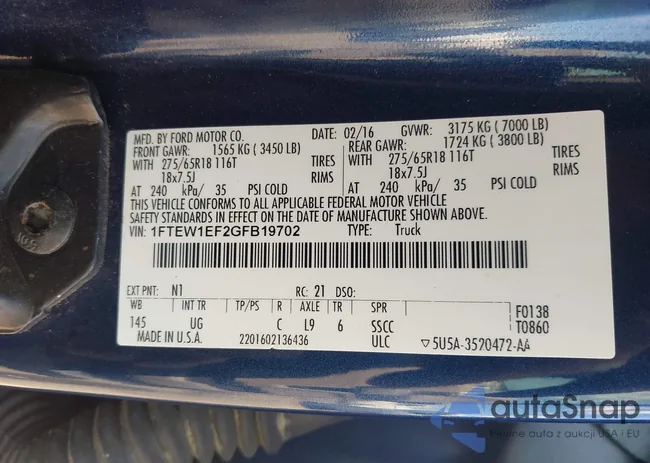 1FTEW1EF2GFB19702: 43169098