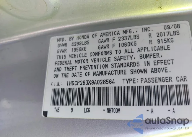 1HGCP263X9A028564: 43169281