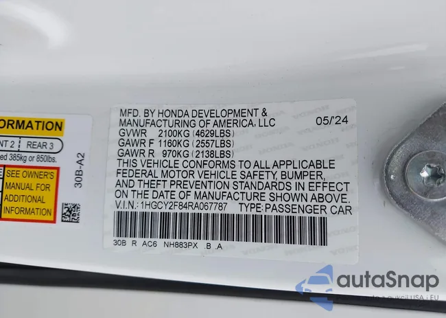 1HGCY2F84RA067787: 43169345