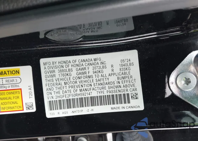 2HGFE2F50RH592147: 43168726