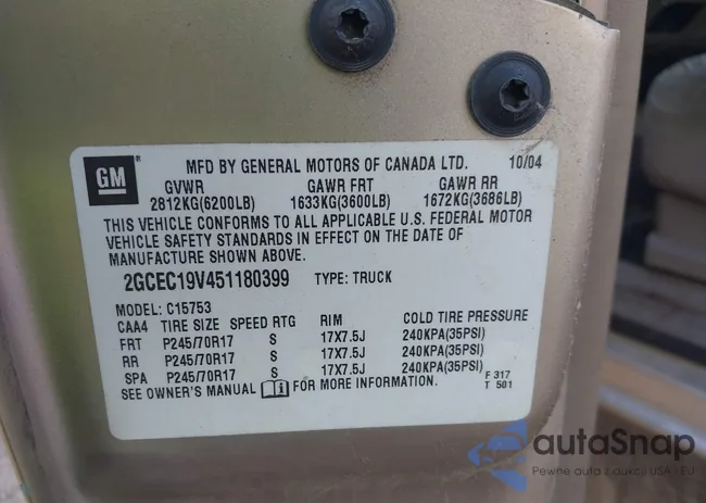 2GCEC19V451180399: 43168816