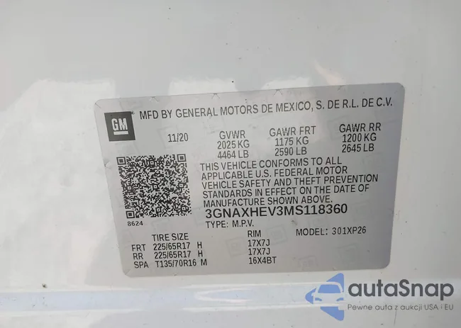 3GNAXHEV3MS118360: 43168859