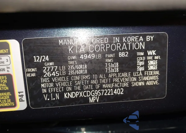 KNDPXCDG9S7221402: 43168903