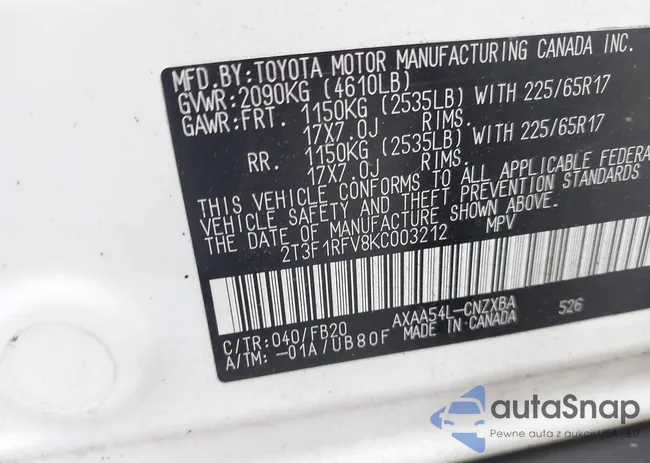 2T3F1RFV8KC003212: 43170122