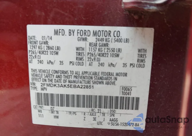 2FMDK3AK5EBA22851: 43170212