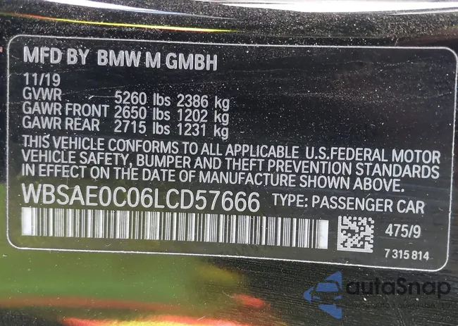 WBSAE0C06LCD57666: 43170323