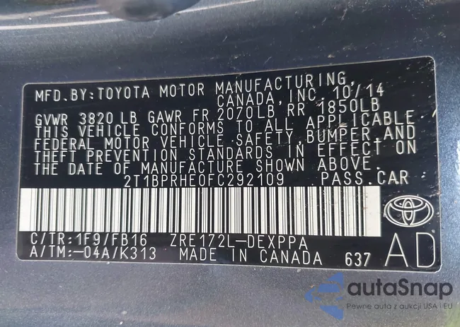 2T1BPRHE0FC292109: 43170363