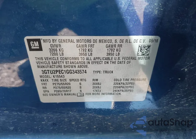 3GTU2PEC1GG343574: 43170481