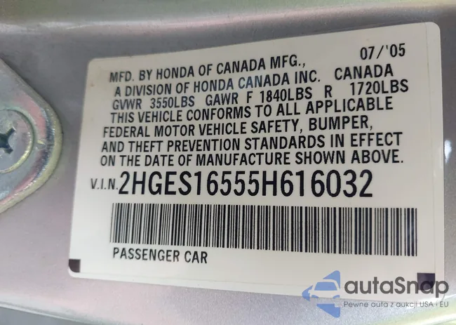 2HGES16555H616032: 43170530