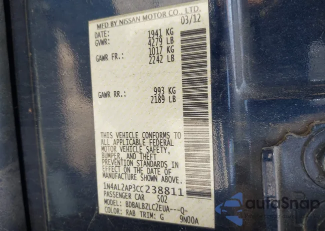 1N4AL2AP3CC238811: 43169601