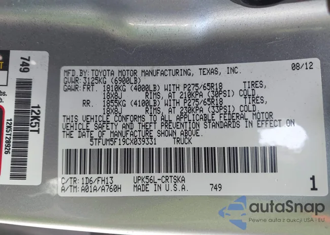 5TFUM5F19CX039331: 43169618