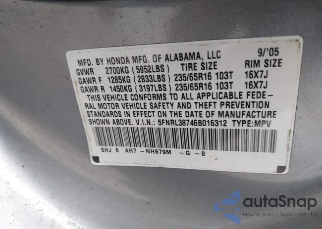 5FNRL38746B016312: 43169662