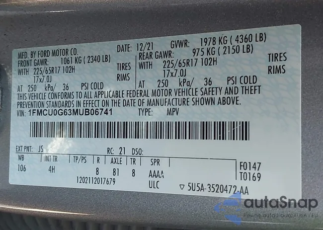 1FMCU0G63MUB06741: 43169915