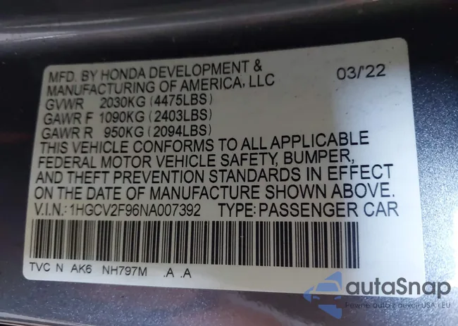 1HGCV2F96NA007392: 43169966