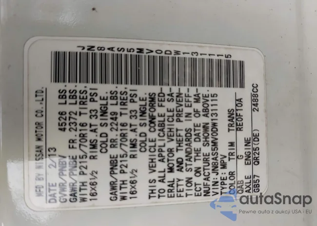 JN8AS5MV0DW131115: 43171050