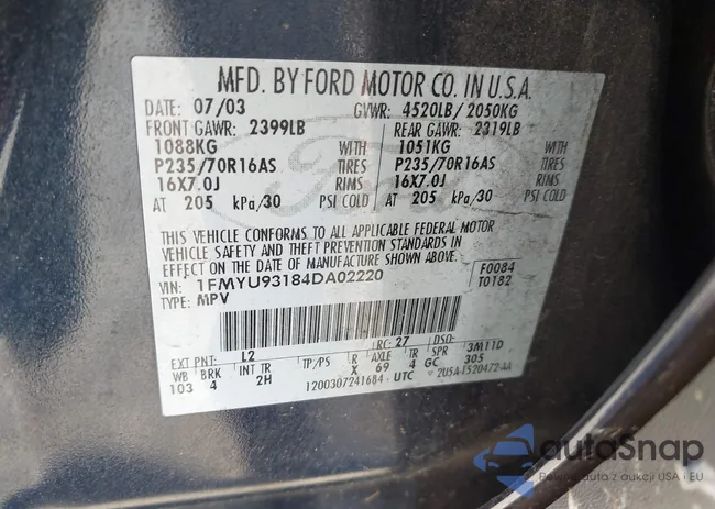 1FMYU93184DA02220: 43171132