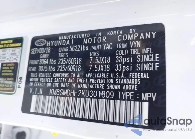 KM8SMDHF2KGU30180: 43171145