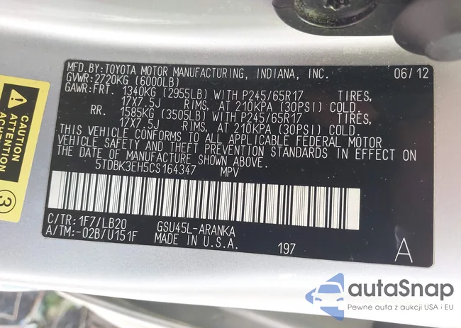 5TDBK3EH5CS164347: 43171315