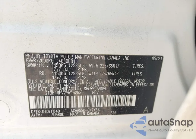 2T3H1RFV2MW152936: 43171431