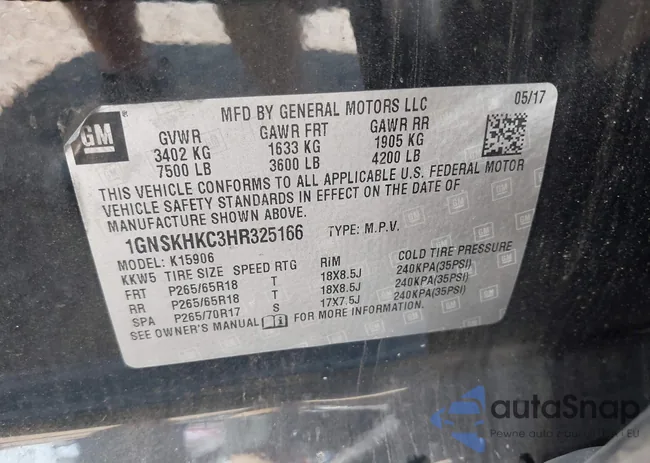 1GNSKHKC3HR325166: 43171453