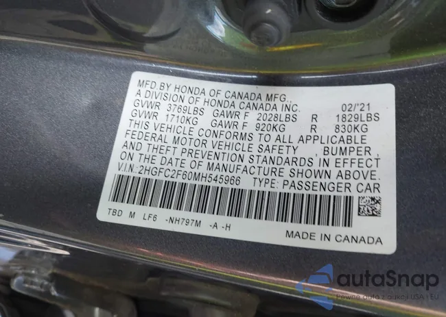 2HGFC2F60MH545966: 43171471