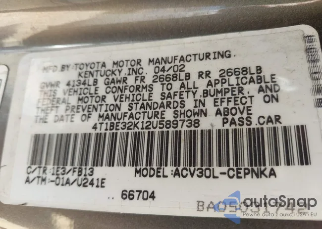 4T1BE32K12U589738: 43171536