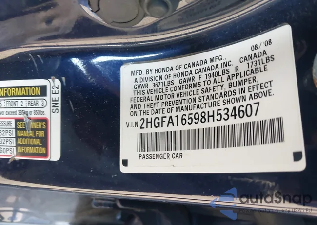 2HGFA16598H534607: 43171592