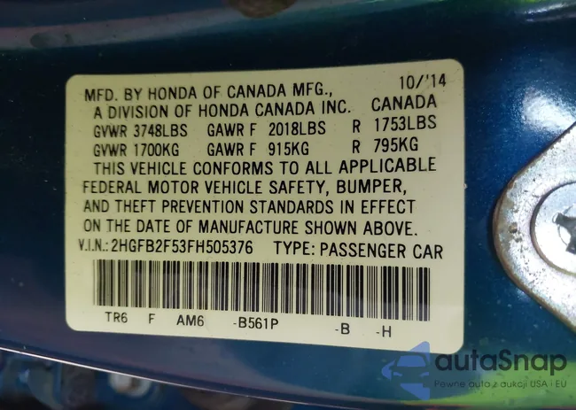 2HGFB2F53FH505376: 43170668