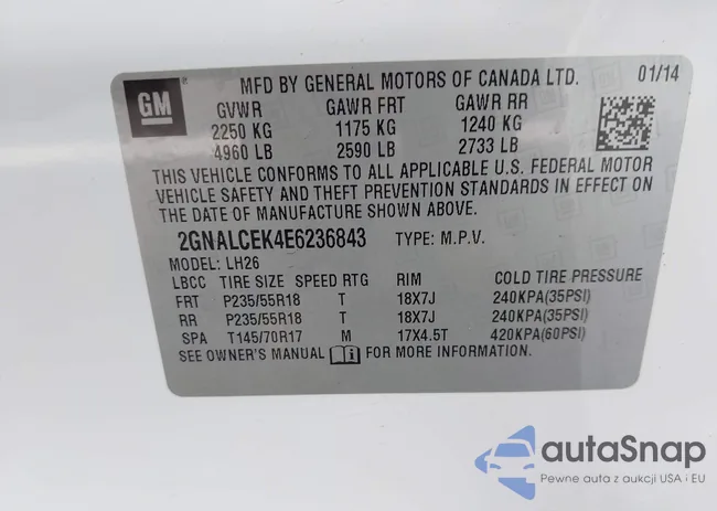 2GNALCEK4E6236843: 43170702