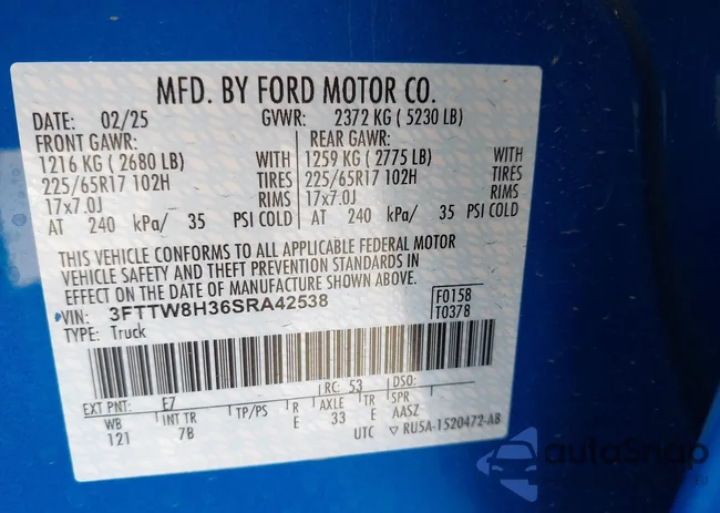 3FTTW8H36SRA42538: 43170831