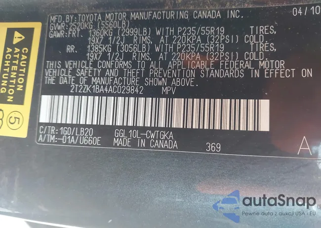 2T2ZK1BA4AC029842: 43172229