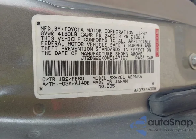 JT2BG22K0W0147127: 43172343