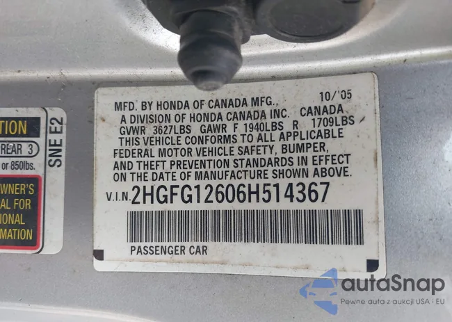 2HGFG12606H514367: 43172567