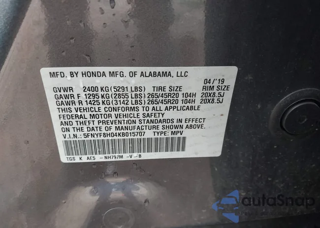 5FNYF8H04KB015707: 43171716