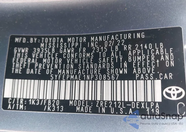 5YFEPMAE1NP308567: 43173039