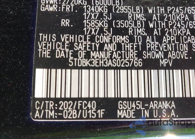 5TDBK3EH3AS025766: 43173114